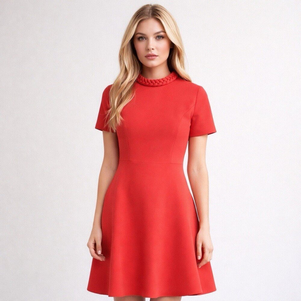 Sachin + Babi Size 6 Coral Mimi Fit And Flare Crepe Short Sleeve Dress NWT $450